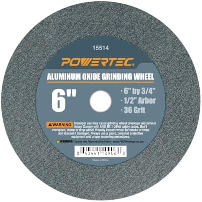POWERTEC Bench Grinder Wheel 6 Inch 36 & 80 Grit, Aluminum Oxide Grinding Wheel for Bench and Pedestal Grinder, 3/4" Thick 1/2" Arbor, Sharpening & Shaping Drill Bits, Blade, Chisel, 2PK (15546)