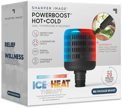 Sharper Image® Powerboost Hot + Cold Dual-Temperature Massage Gun Attachment - Instant Heat & Cold, 6 Temperature Levels, Compatible with Powerboost Massage Guns, Black