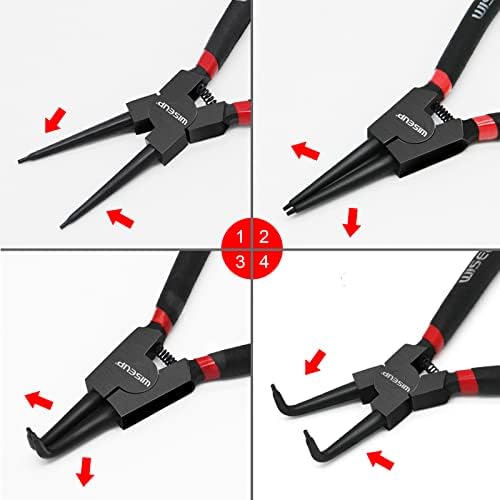 WISEUP Circlip Pliers 7 inch, Bent External Tips (Tip Diameter 1/20") Snap Ring Pliers Heavy Duty for C Clip Remover Retaining