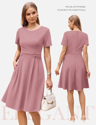 GRACE KARIN Women's 2026 Short Sleeve Church Work Midi Dresses with Pockets