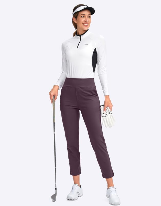 YYV Women's Golf Pants High Waist Stretch Ankle Pants with Pockets