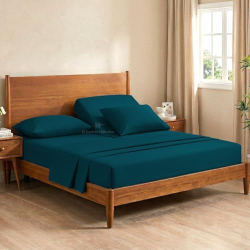 Split Head Flex Cal King Sheet Set - 100% Cotton Bed Sheets for Adjustable Beds - Flex Top Cal King Sheets for Sleep Number Beds 18" Deep, 34" Top 4 Piece Set (Half Split Fitted) Teal