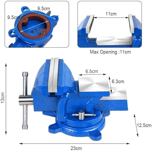 Bench Vise Heavy Duty 5-Inch, 360° Swivel Base with Anvil Clamp Cast Steel,Table Clamp Woodworking Vice,Multipurpose Workbenchw for Drilling, Pipe Cutting,Woodworking-Blue