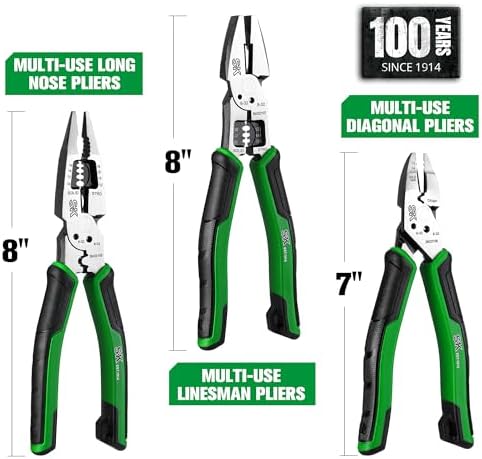 SK 3-Piece Multi-use Pliers Set, 7" & 8" Pliers, Anti-slip Handle