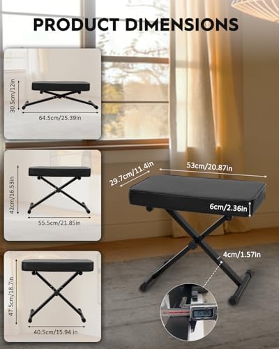 STRICH Collapsible Piano Keyboard Stand & Bench Set, Portable Digital Piano Stand for 54-88 Key Electric Pianos & X-Style Piano Bench, Music Keyboard Bench Seat, Chair, Black, SKT-01 & SPB-M10