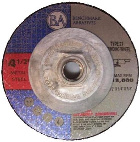 Benchmark Abrasives Grinder Cut Off Wheels 4 1/2 Inch Aluminum Oxide Depressed Center Type 27, 5/8"-11 Threaded Flange, 1/4" Thick Angle Grinder Cutting Disc Grinding Cutting Wheel - 10 Pack
