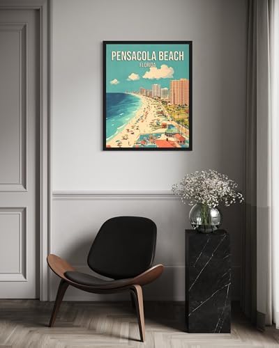 Pensacola Beach Florida Black Framed Wall Art Print Poster, US Vintage Retro Beach Scenery Posters Prints for Restroom Home Picture Painting Artwork Gallery 219 (Pensacola Beach Florida, 24"L x 18"W, Black Frame)