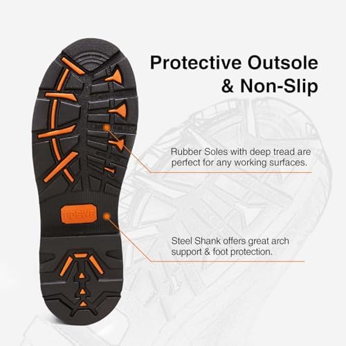 TIDEWE Rubber Work Boots for Men, Steel Toe & Shank, Waterproof Anti Slip