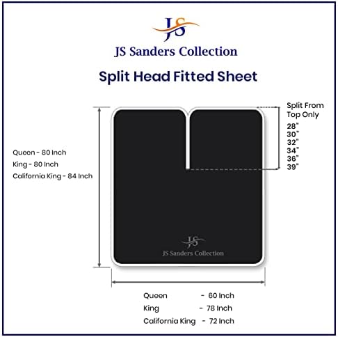 JS Sanders Collection Split Head Sheet Set King Size,Black