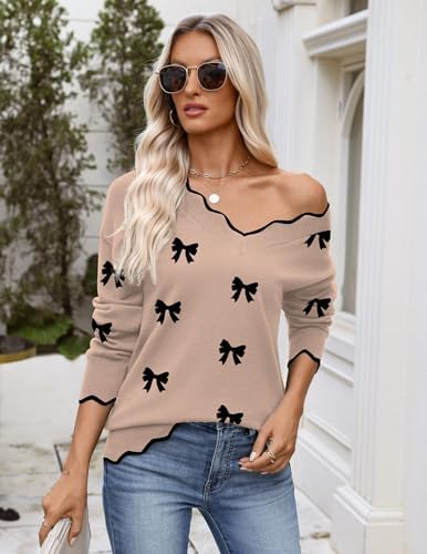 Zeagoo Women's 2026 Fall V Neck Sweater Long Sleeve Lightweight Knit Tops