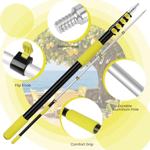 20FT Reach Fruit Picker with Basket, Apple Picking Tool Telescoping Pole, Long-Handle Mango Grabber, Tree Fruit Catcher for Harvesting Lemon Pear Orange Avocado Peach Citrus Grapefruit