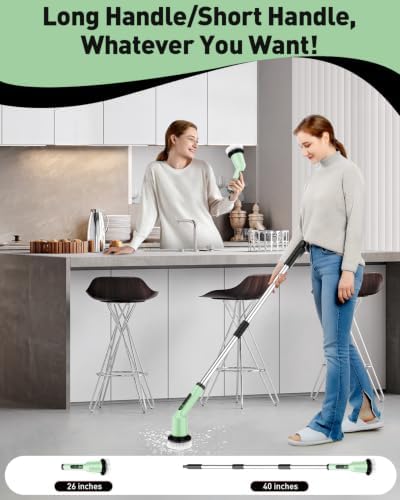Electric Spin Scrubber for Cleaning Bathroom, Shower Scrubber Cordless Cleaning Brush with IPX7 Waterproof & 2 Speed, 3 Brush Heads, Bathroom Cleaning Supplies for Shower Tub Kitchen Tile Toilet