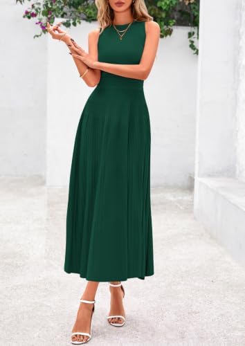 PRETTYGARDEN Women's Summer Pleated Midi Work Dress
