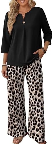 WIHOLL Two Piece Sets for Women 3/4 Length Sleeve Lounge Sets Summer Spring Vacation Travel Outfits Fashion Clothing