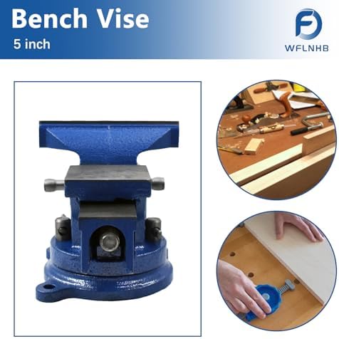 WFLNHB 5" Bench Vise Table Top Clamp Press Locking Swivel Base Heavy-Duty Fit for Crafting Painting Sculpting Modeling Electronics Soldering Woodworking and Fishing Tackle
