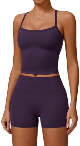 QBGJTD Two Piece Workout Sets For Women Tank Top Matching High Waist Booty Lifting Shorts Gym Yoga Active Wear Outfits