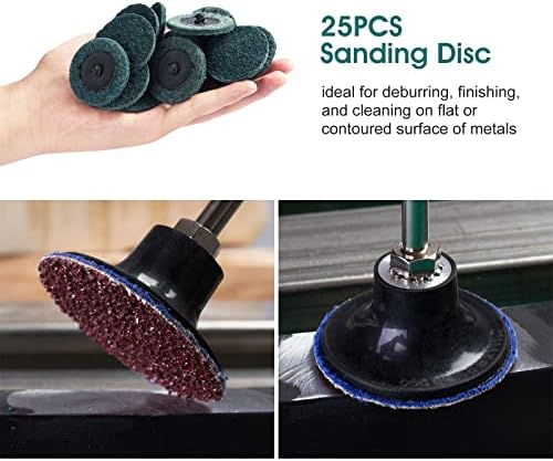 S SATC 25PCS Quick Change Discs Set, 2 Inch Die Grinder Sanding Discs for Die Grinder Surface Prep Strip Grind Polish Burr Finish Rust Paint Removal (Fine)