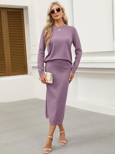 ANRABESS Women 2 Piece Striped Sweater Skirt Set