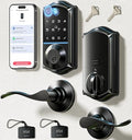 Veise VE017-L Fingerprint Smart Lock with 2 Lever Handle Set, Matte Black | App Control, Remote Access Sharing, Key Fob, Auto Lock, Backlit Touchscreen Keypad Deadbolt, IP55 Waterproof, for Front Door