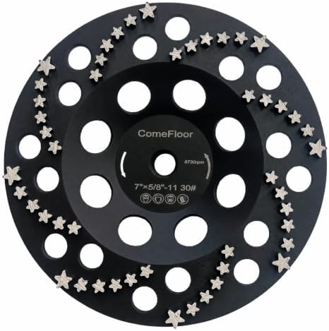 Diamond Grinding Cup Wheel for Concrete & Masonry, 48 Aggressive Star Segments, 7 Inch 5/8"-11 Thread, 30 Grit