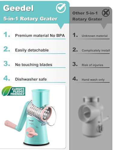 Geedel Rotary Cheese Grater Hand Crank, Cheese Shredder Vegetable Slicer