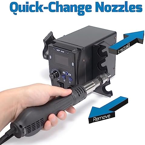 WEP 959D Hot Air SMD Soldering Rework Station with Quick-Change Nozzle System, Nozzle Holder, 5 Additional Nozzles, Adjustable Temperature, °C/°F Conversion and Buzzer Prompt