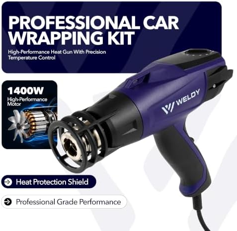 Weldy HG 330-S Car Wrapping Kit 120V 1400W Variable Temperature Heat Gun with 5m Cable, Heat Protection & Air Inlet Covers | Professional Vinyl Wrap Installation Tool for Automotive Films