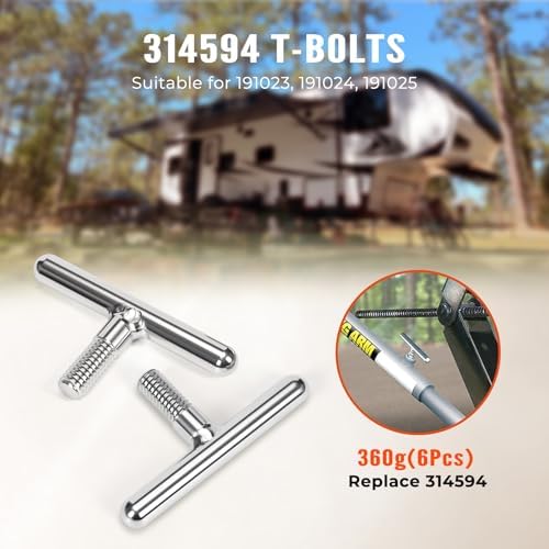 6Pcs 314594 T-Bolts Kit for JT's Strong Arm Jack 191023 191024 | Compatible with JT's Strong Arm Fifth Wheel RV Jack Stabilizer Kit 191023 191024, for Travel Trailer Stabilizer Kit 191025