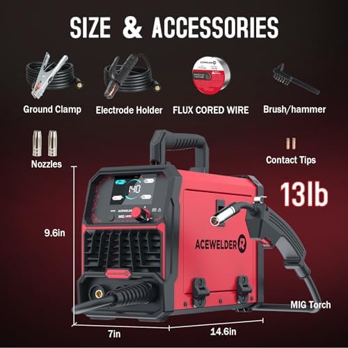 ACEWELDER 140A Gasless Flux Core MIG Welder/Lift TIG/Stick 3 in 1 Welding Machine 110V Portable IGBT Inverter Synergy Welder Machine
