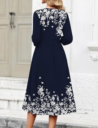 Zeagoo 3/4 Sleeve Women's Dress Casual Aline Summer Fall Midi Long Dresses