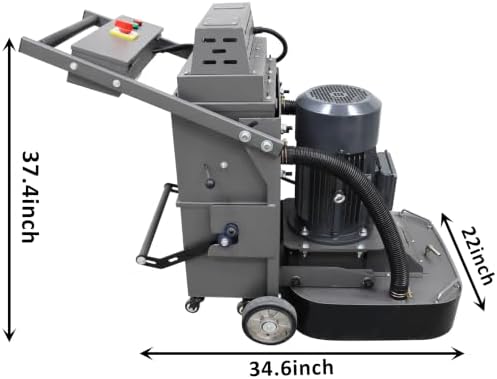 TECHTONGDA 9-Head Electric Concrete Floor Grinding & Polishing Machine 19.6" Grinding Width with Pipe Fitting 40L Dust Collection Box 1430 RPM for Home Renovation Remodeling Garages 220V Single-phase