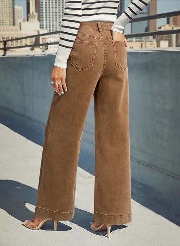 Dokotoo Women's Casual High Waisted Jeans Stretch Wide Leg Loose Denim Pant