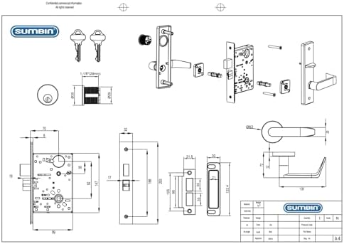 Escutcheon Commercial Heavy Duty Mortise Lock Handle Set (Dormitory Function)