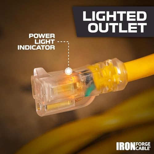 Iron Forge Cable 10 Gauge Extension Cord Heavy Duty, 15 Ft - Yellow SJTW