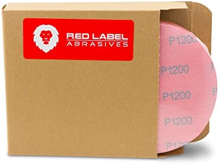 Red Label Abrasives 6 Inch 1200 Grit High Performance Hook and Loop Wet/Dry Auto Body Film Sanding Discs, 50 Pack