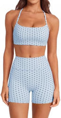 SUUKSESS Women 2 Piece Workout Sets Padded Halter Sports Bras High Waisted Biker Shorts with Pockets