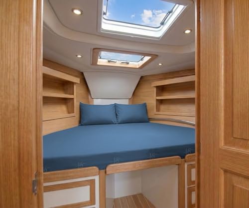 JS Sanders V Berth Boat Sheet 1 Pcs 600 TC Egyptian Cotton, Mediterranean Blue