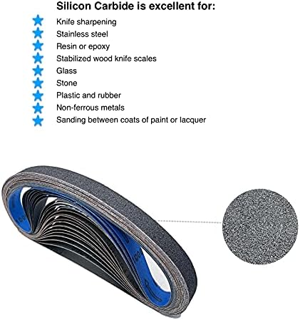 1x30 Inch Silicon Carbide Sanding Belts, 4 PCS Each of 80,120, 240, 400, 800,1000 Grits Knife Sharpening Belt Kits for 1 x 30 Inch Belt Sander, 24 Pack