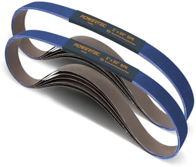 POWERTEC 1x30 Sanding Belts, 12PK, 36 Grit Zirconia 1 x 30 inch Sanding Belts for Belt Grinder, Belt and Disc Sander, Knife Sharpening, Woodworking, Metalworking, Derusting (4130036Z-6-P2)