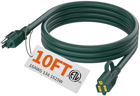 HUANCHAIN 16/3 Gauge Indoor Outdoor Green Extension Cord 10 ft Waterproof