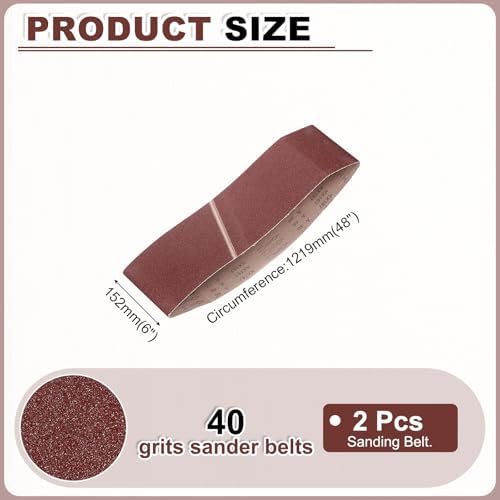 HARFINGTON 6 x 48 Inch Sanding Belts, 2 Pcs 40 Grits Aluminum Oxide