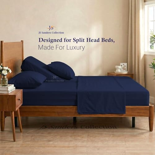 JS Sanders Collection Split Head Sheet Set 4PC King Size, Navy Blue