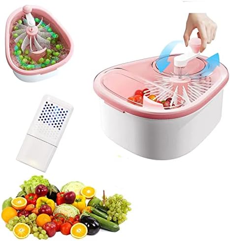 bacion Fruit and Vegetable Washing Machine, Fruit Washing Spinner Device Vegetable Cleaner Device with Spin Scrubber Brush, Portable Food Cleaning Tool with Draining System for Home Kitchen BD-10507