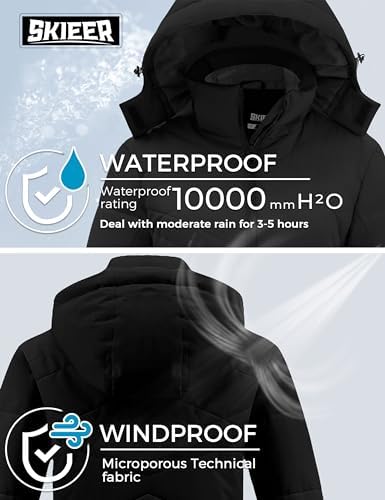 Skieer Women's Waterproof Ski Jacket Warm Snow Winter Coat Hooded Raincoat