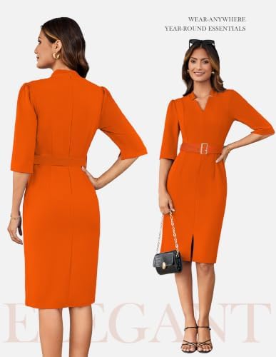 GRACE KARIN Women's Work Dress 3/4 Sleeve V Neck Bodycon Dress with Belt