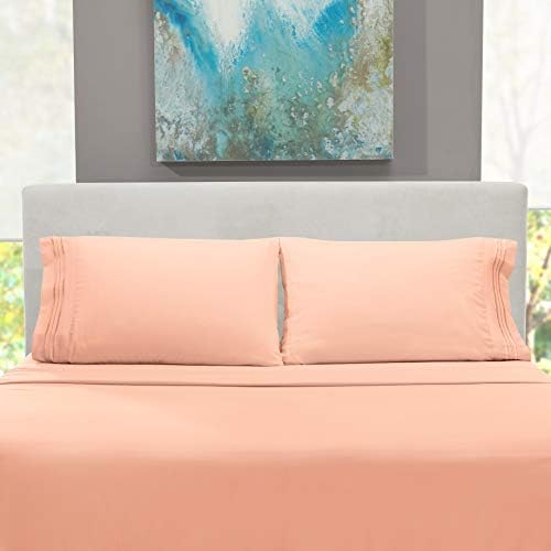 Hearth & Harbor Queen Size Sheets - 4 Piece Bed Sheet Set, Hotel Luxury Double Brushed Bed Sheets - Extra Soft Bedding Sheets & Pillowcases, Queen, Peach