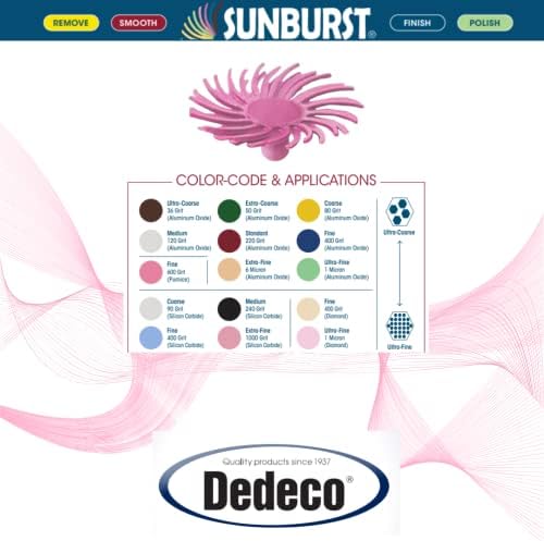 Dedeco Sunburst Radial Bristle Discs - 1/2” (12mm) Dia, Snap On, TC Bristles - Cleaning Buffer Polisher Rotary Tool Accessories, Fine 600 Grit (Pumice) Pink Aluminum Oxide - 30 Piece Per Pack