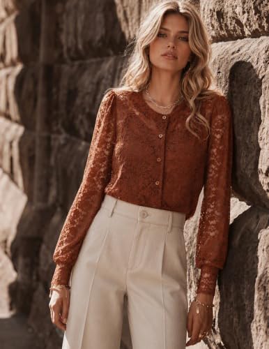 Zeagoo Long Sleeve Shirts for Women Lace Top Button Up Blouse Dressy Casual