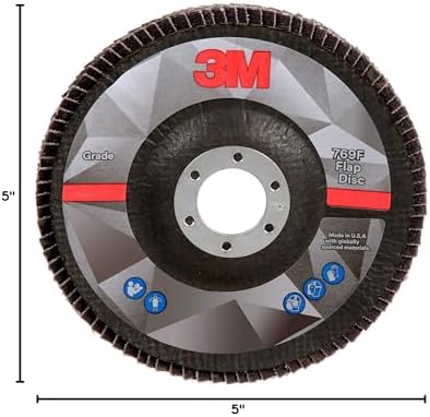 3M Flap Disc 769F, Type 29, 40+, 5 in x 7/8 in, High Performance Abrasive, Ceramic Precision-Shaped Grain Grinding and Finishing Disc, Carbon Steel, Stainless Steel