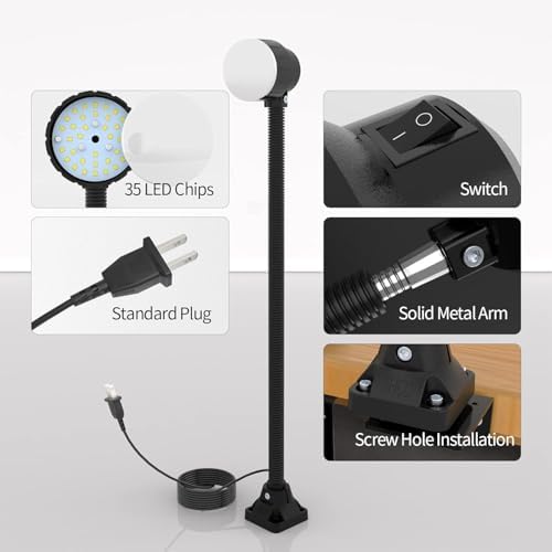 LED Work Light, 20in Flexible Gooseneck Lamp with 35LEDs, 1200 Lumen Machine Light for Lathe CNC illing Drill Press Sewing Machine IndustrialLighting,120V